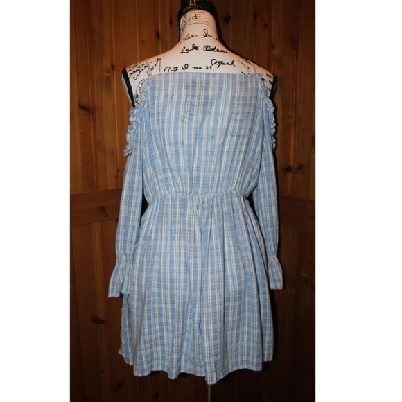 ZARA Basic Blue Wrap Cold Shoulder Wide Leg Romper Size M - Picture 7 of 8